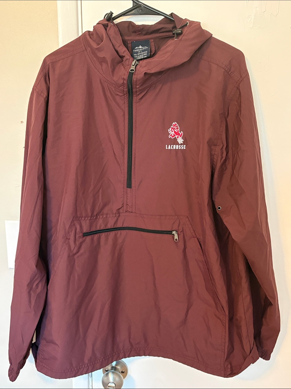 Arizona State Lacrosse embroidered, hooded, pullover, 1/2 zip windbreaker